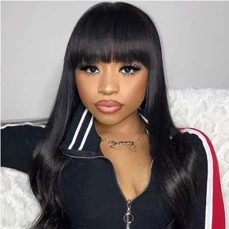 

Cheap Color Human Hair Wigs For Women Ombre Colored Silky Straight Full Machine Made Fringe Wig With Bangs