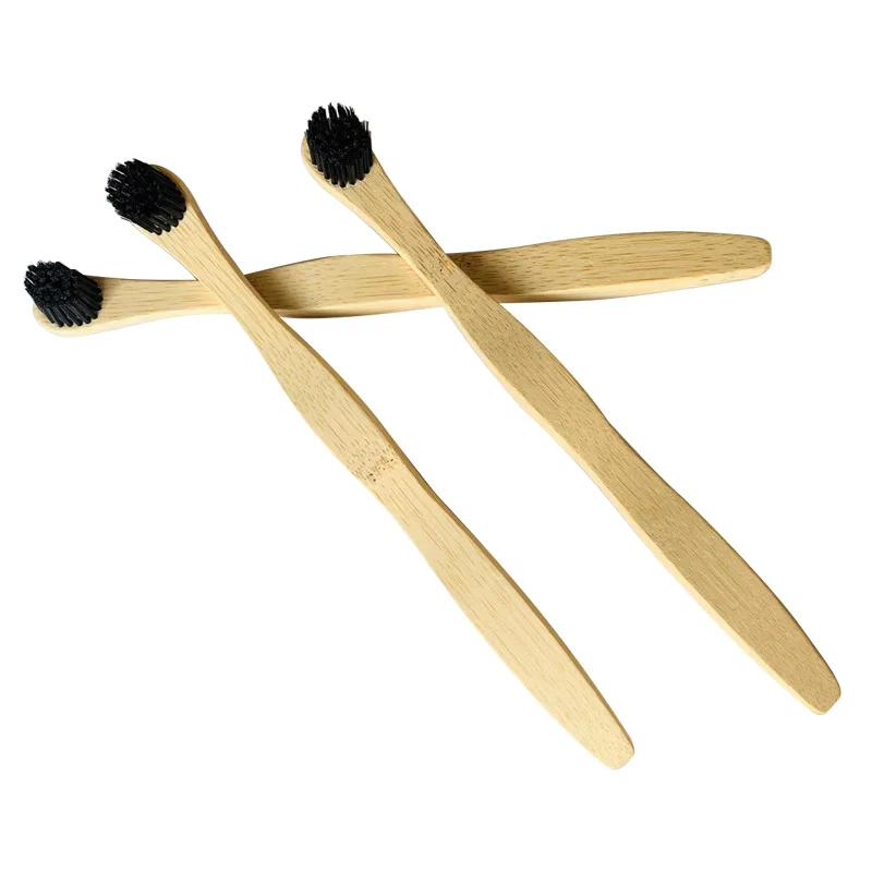 

100% Eco Friendly Biodegradable Natural Recyclable Charcoal medium black Bristle jumbo with Wood handle Bamboo Toothbrush, Bamboo color