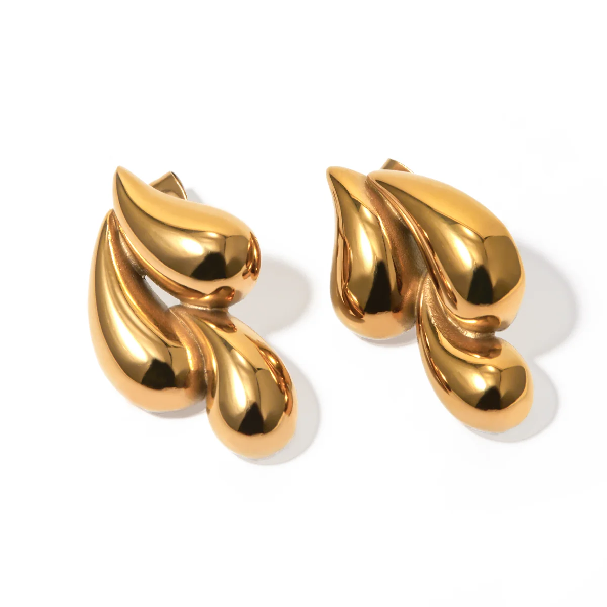 

J&D Unique Design Gold Plated Earings Jewelry Women Stainless Steel Glossy Multiple Water Drop Earrings