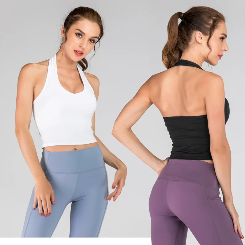 

New yoga vest women push up tops halter neck sleeveless top sports bra with cups, Printed