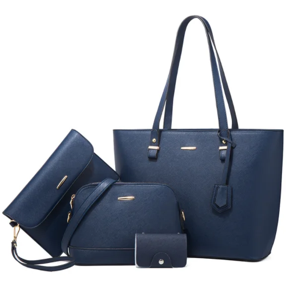 

Wholesale Cheap 4 Piece Set Pu Leather Key Case Cartera Tote Bag Hand Bags Handbag With Custom Logo