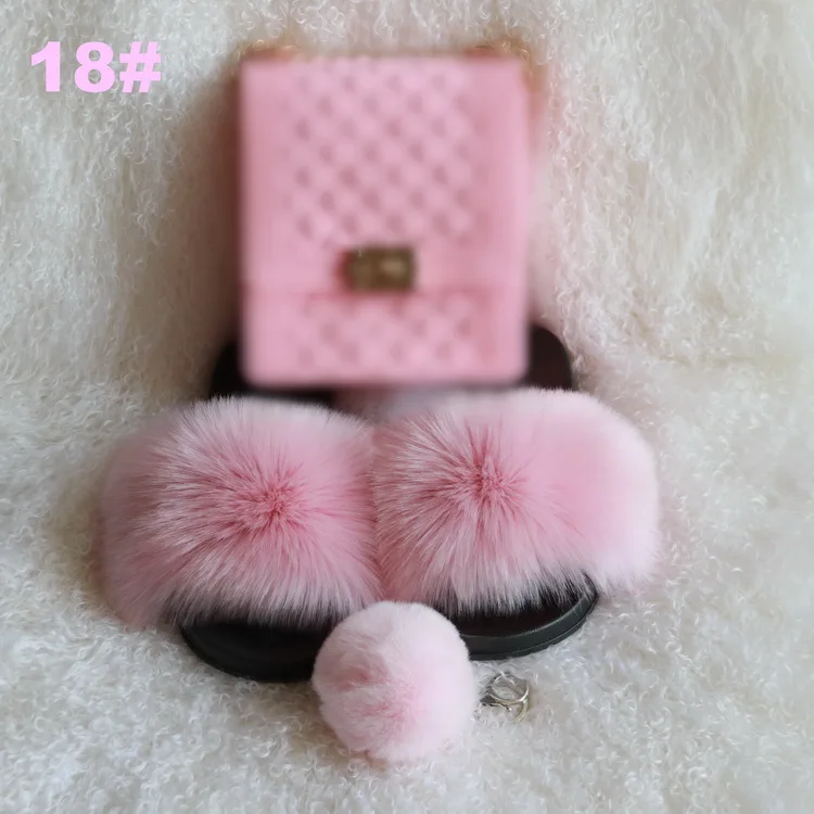 

beautiful girls fluffy fur slides and matching purse