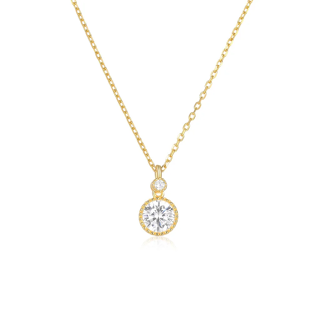 Fashion Jewelry Necklace 925 Sterling Silver Pendant Necklace Round Zircon Charm 18k Gold Plated Necklace Women