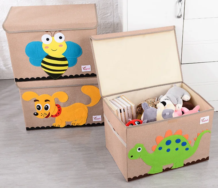 

High Quality Cotton and Linen Toy Collapsible Storage Box Dinosaur, Brown