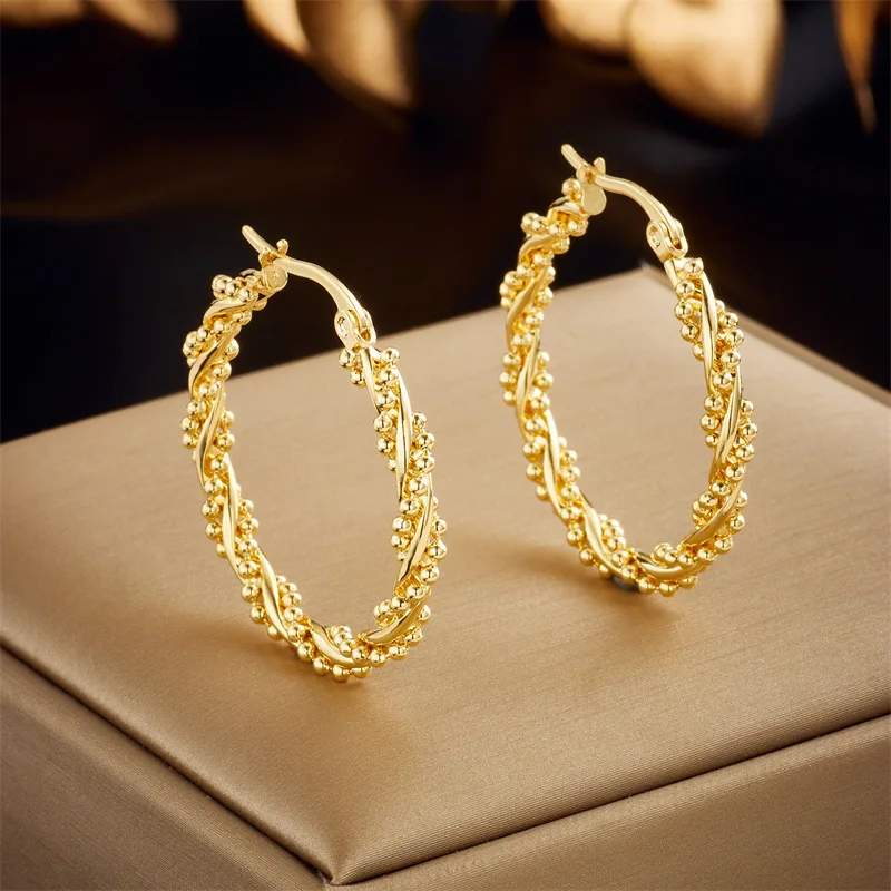 

Wholesale Custom Stainless Steel 18k Gold Plated Bohemian Round Earrings Rhinestone Big Hoop Earrings Jewelry