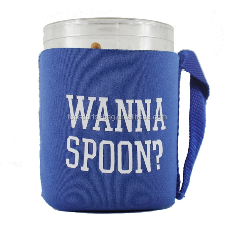 

Blue Neoprene Ice Cream Pint Holder Insulated Sleeve with Handle Strap for Kids, Any pantone color or multicolor