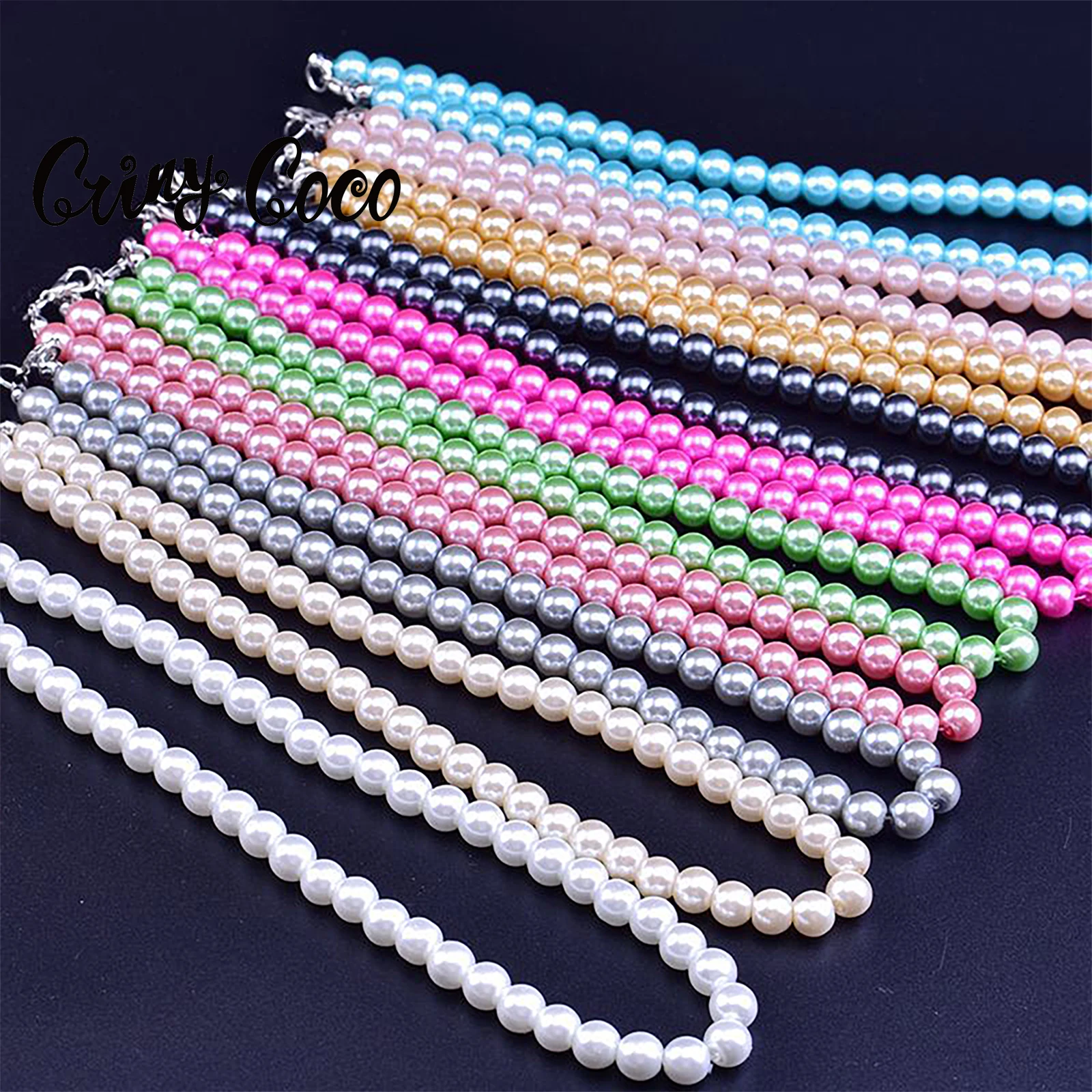 

Cring CoCo 8mm Multicolor Glass Imitation Pearl Necklace Jewelry Women's Clavicle Chain Simple Short Necklace Gift Wholesale