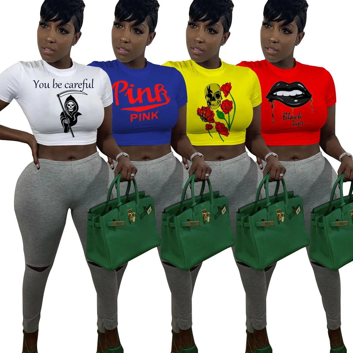 

RX-FA8074 New fashion summer crop tops t-shirts print blouses tops short sleeve t shirt women
