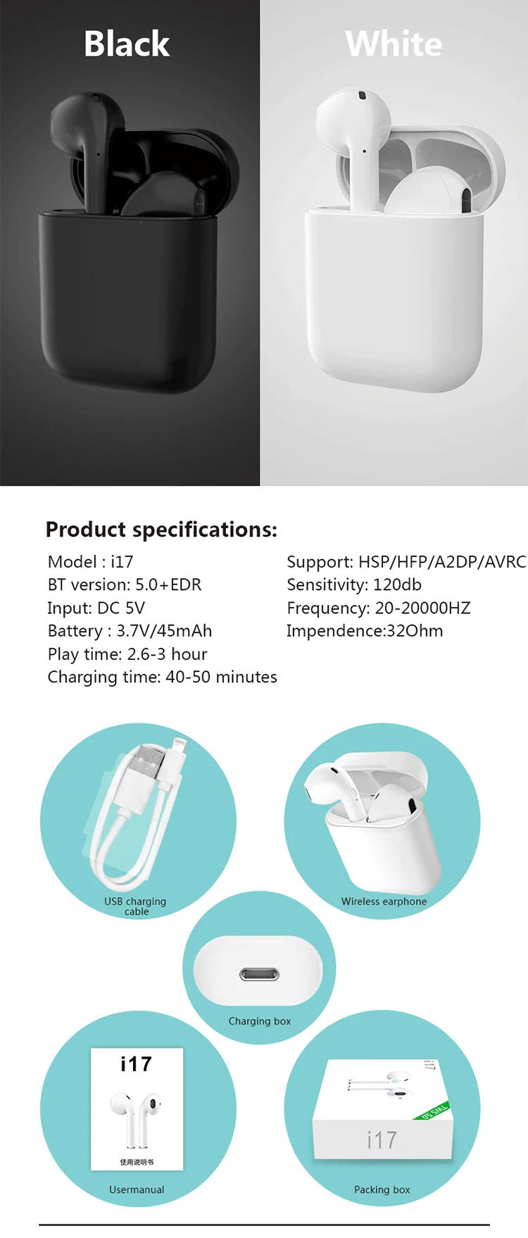 2019 New Original Custom Mini Touch Audifonos Bluetooths 5.0 Wireless i17 Earpoding Appling Airpoding I17 Tws Earphone Earbuds - ANKUX.COM