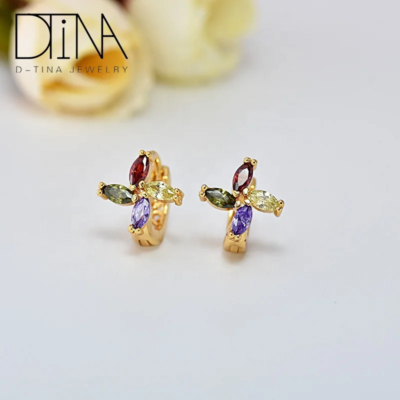 

DTINA Small Hoop Earrings Huggie 14k Zircon Flower Earrings for Women, Golden
