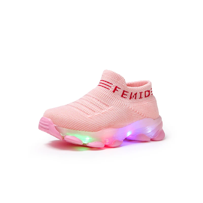 

Kids Sneakers Children Baby Girls Boys Letter Mesh Led Socks Sport Run Sneakers Shoes Light Up Shoes