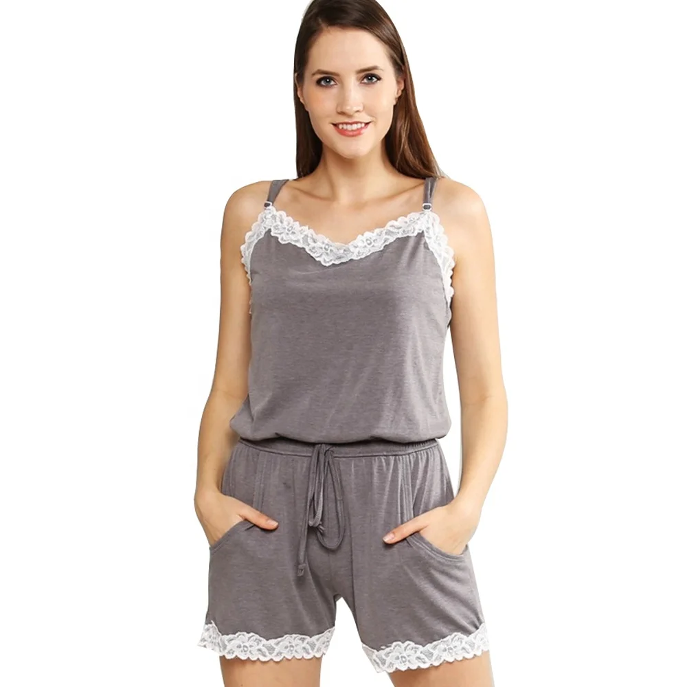 

Women's Sleepwear Adult Summer Sleeveless Lace Lounge Wear Sleep Pajamas Rompers