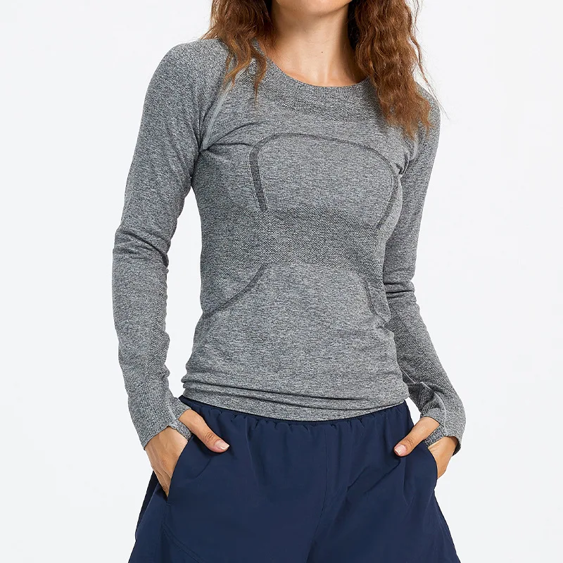 

Low MOQ Breathable Women Sports Fitness Yoga Clothings Wears Soft Loose Knitting Work Out Gym Long Sleeves Tops