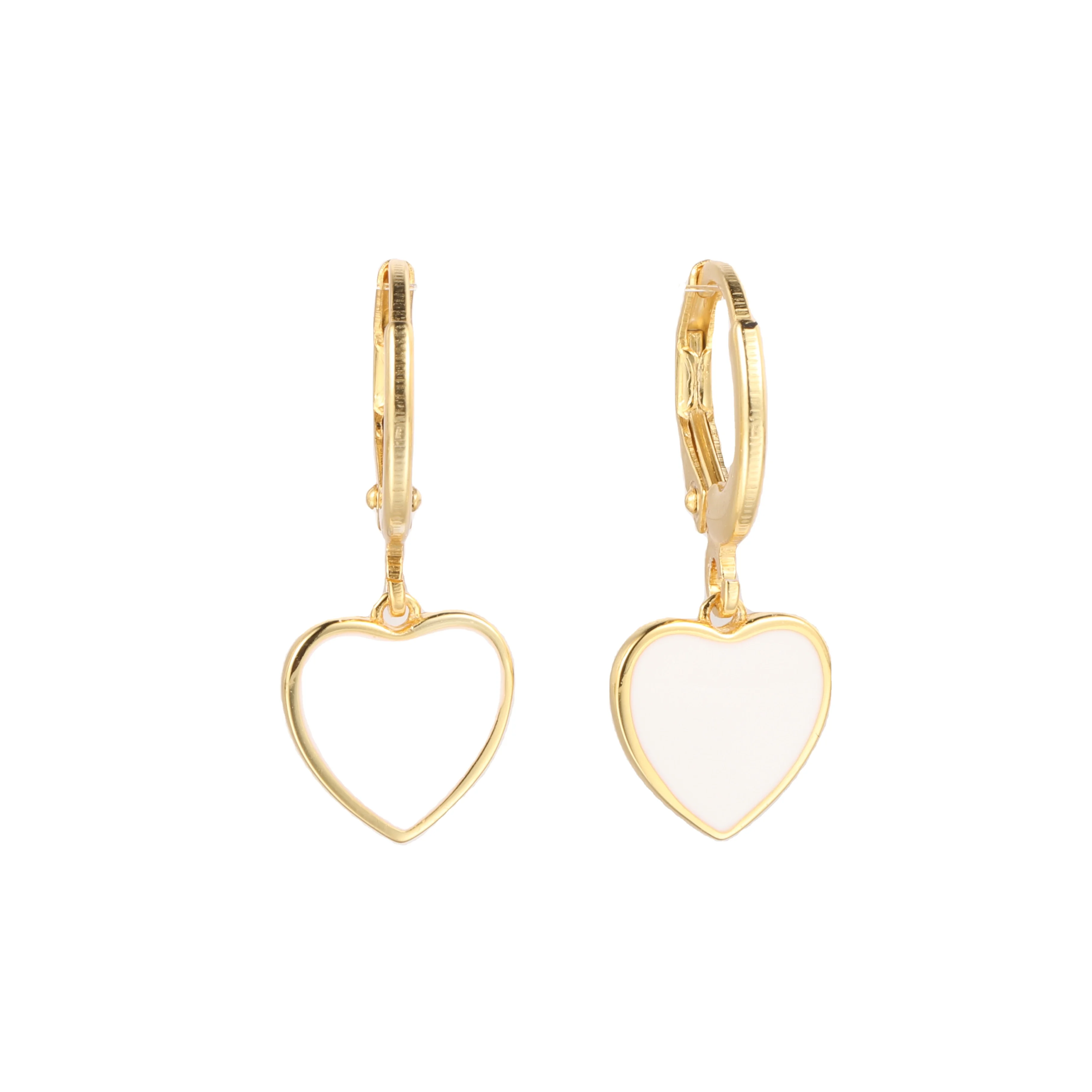 

Popular Women Delicate Jewelry Gold Plated Silver 925 White Heart Drop Huggie Hoop Earrings