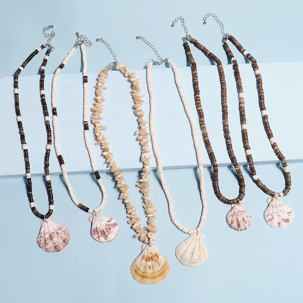 

European and America Natural Stone Coconut Beads Necklace White Puka Shell Coconut Shell Necklace