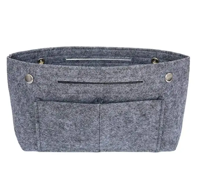 

QS brand Insert Travel Purse Handbag makeup bag felt cosmetic Bag Organizer for Women, Gey/black/customized