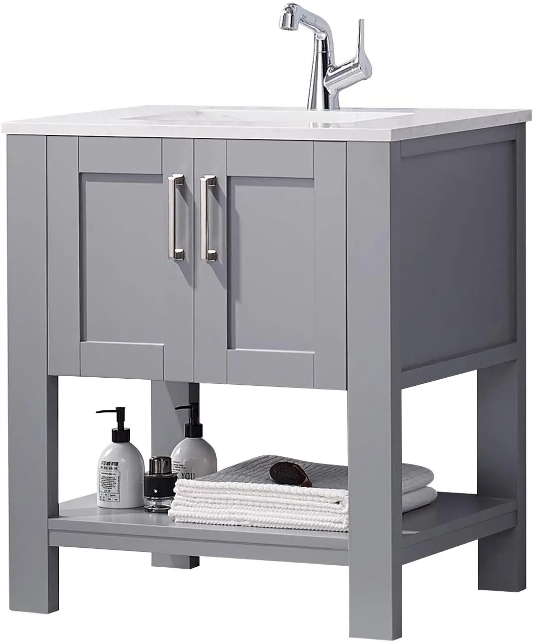 

Gray Bathroom Vanity with Sink 30 Inch Bathroom Vanity Cabinet Modern Bathroom Sink Vanity with Marble Countertop and White