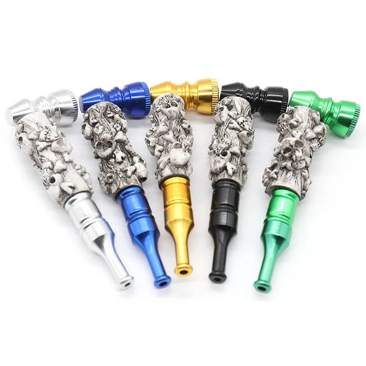 

Good bone tobacco pipe resin pipe & aluminum pipe 11.5CM more healthy and comfortable silver black, Multicolor