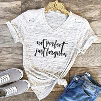 

2019 Best Selling high quality summer new women's v-neck Custom Printing fashion comfort letter T shirt