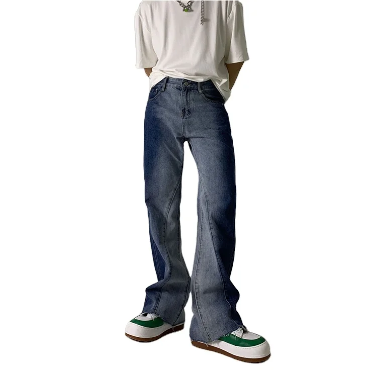 

Hot saling bell bottoms jeans casual solid full length washed breathable hip hop pants plus size black flare jeans men stylish