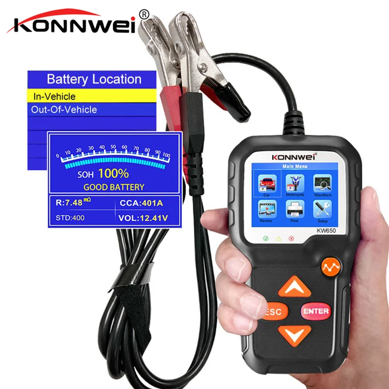

2024 KONNWEI KW650 Car Battery Tester For 6V/12V Analyzer Obd2 Car Diagnostic Car Quick Cranking Charging Tester Battery Tool
