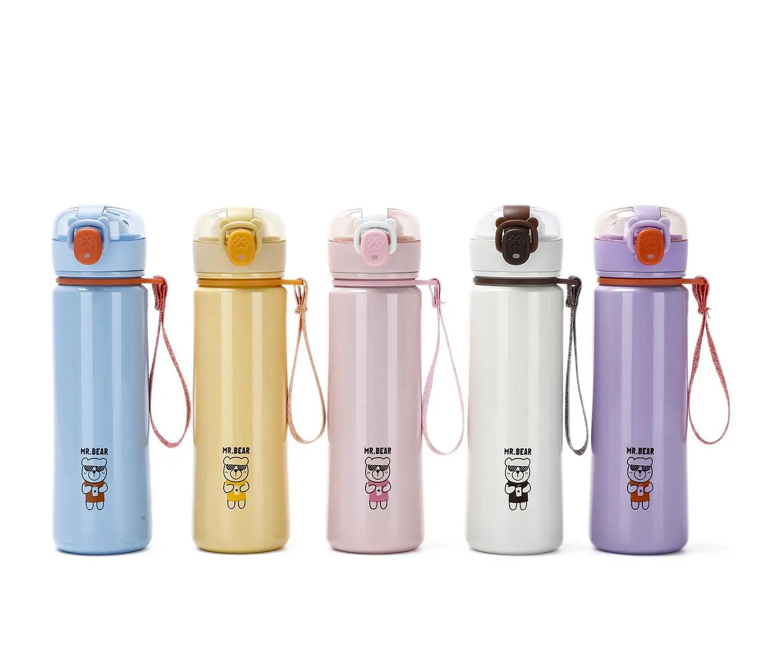 

Madou Cute Cartoon Bear Bounce Cover With Rope Handle Unisex Stainless Steel Water Cup, 5 colors