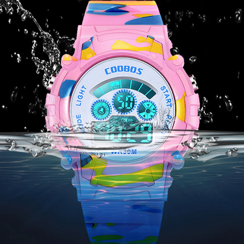

New Camouflage Kids Watch For Girls Sport Waterproof Digital Electronic Watches Boy LED Luminous Date Clock Multifunction