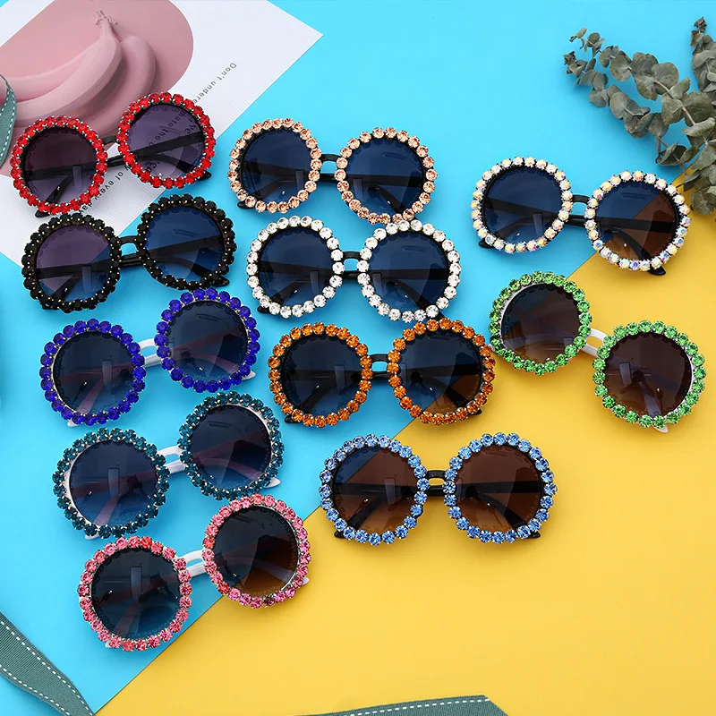 Beautiful Mutli-Color Rhinestone Custom LOGO Women Round Sunglasses