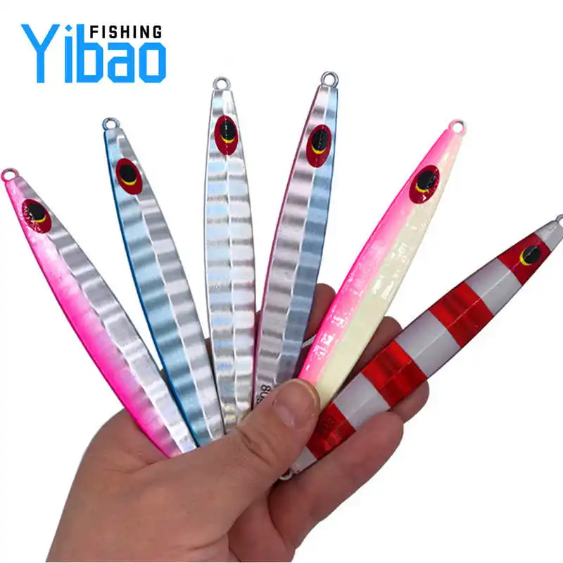 

YIBAO 40g 60g 80g 110g slow jigging lures luminous sinking saltwater swimbait jig fast fall metal jig lures fishing rigs, 6 colors