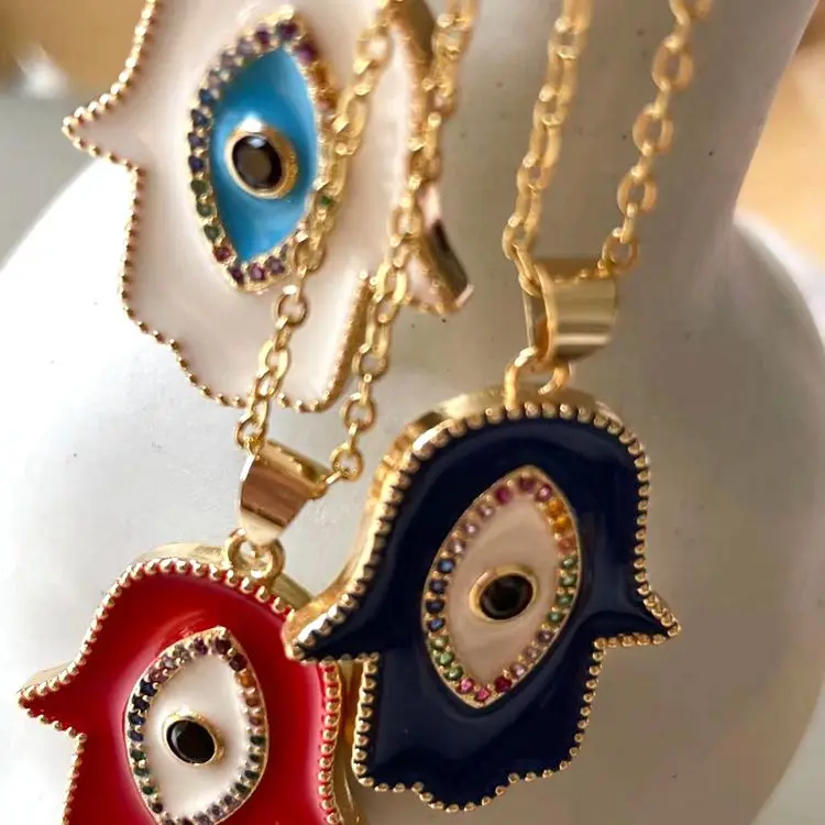 

Jialin Jewelry 202118K Gold pendants & charms gold pendants blue red white eye necklace
