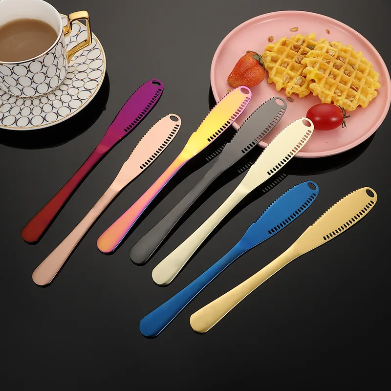 

Amazon Stainless Steel Butter Knife with Perforated Multifunctional Jam Cheese Knife, Silver, gold, rose gold, black, rainbow, blue, purple