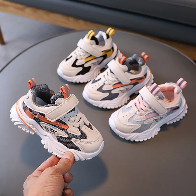 

Fashion Children Sports Shoes Breathable Mesh Boys Shoes Casual Soft Girls Sneakers Baby Toddler Soft Kids Running Shoes, Grey black pink