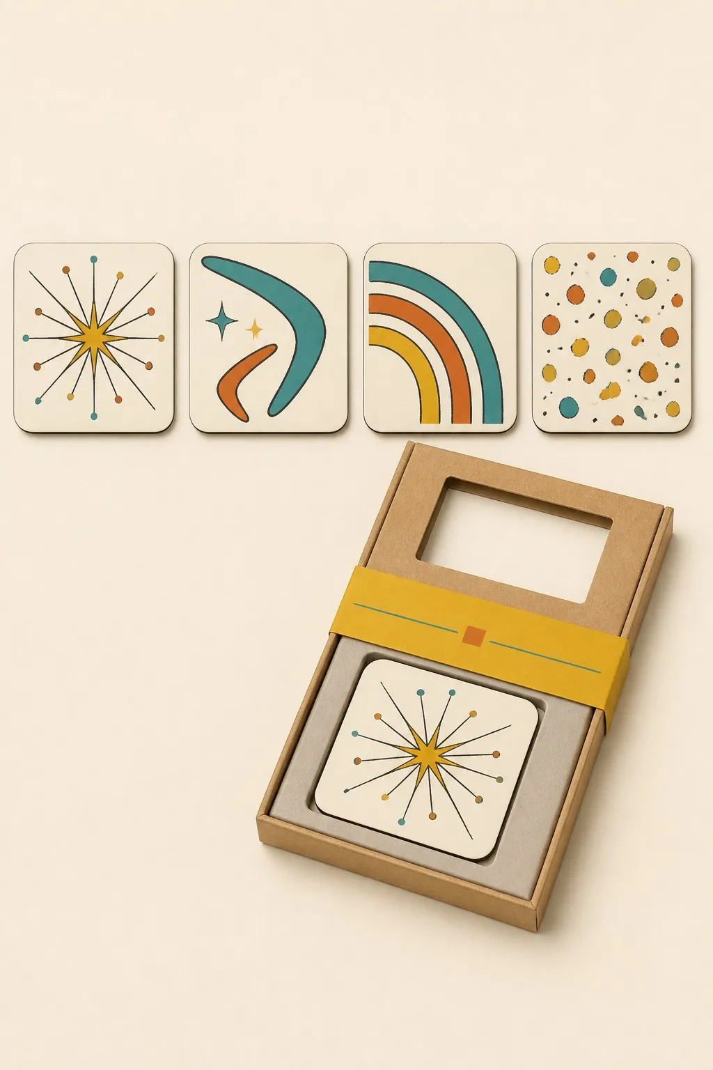 Mid-Century Modern Coaster Set of 4 in Kraft Gift Box