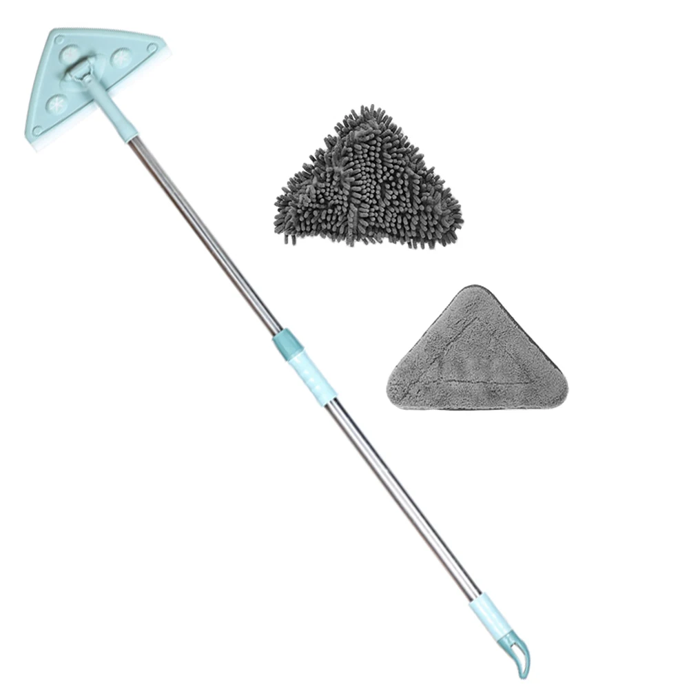 

360 Degree Rotation Magic Mop Floor Cleaning Triangle Mops Telescopic Tile Scrubber Wall and Ceiling Mops Window Glass Wiper, Blue or green