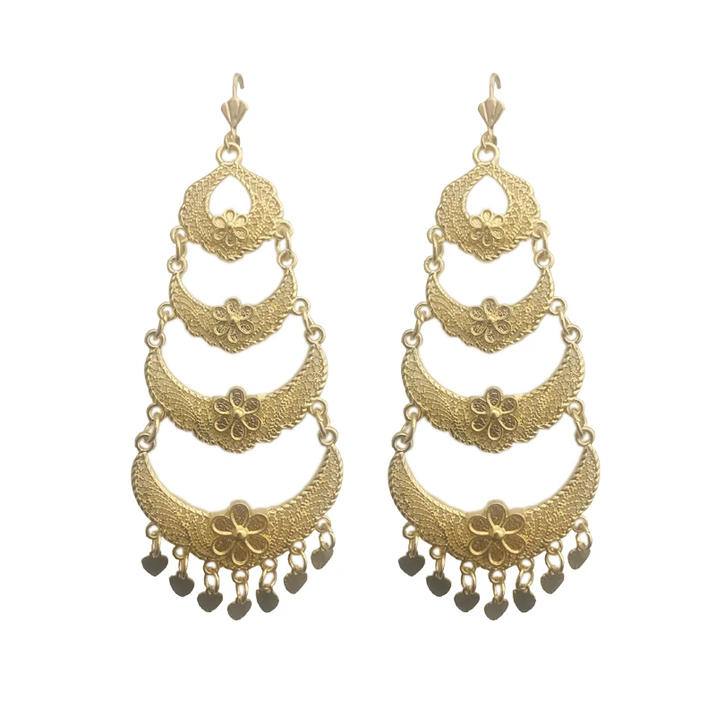 

Algerian retro hollow heart drop bow earrings wedding gold earrings fashion jewelry flower earrings, Gold and silver