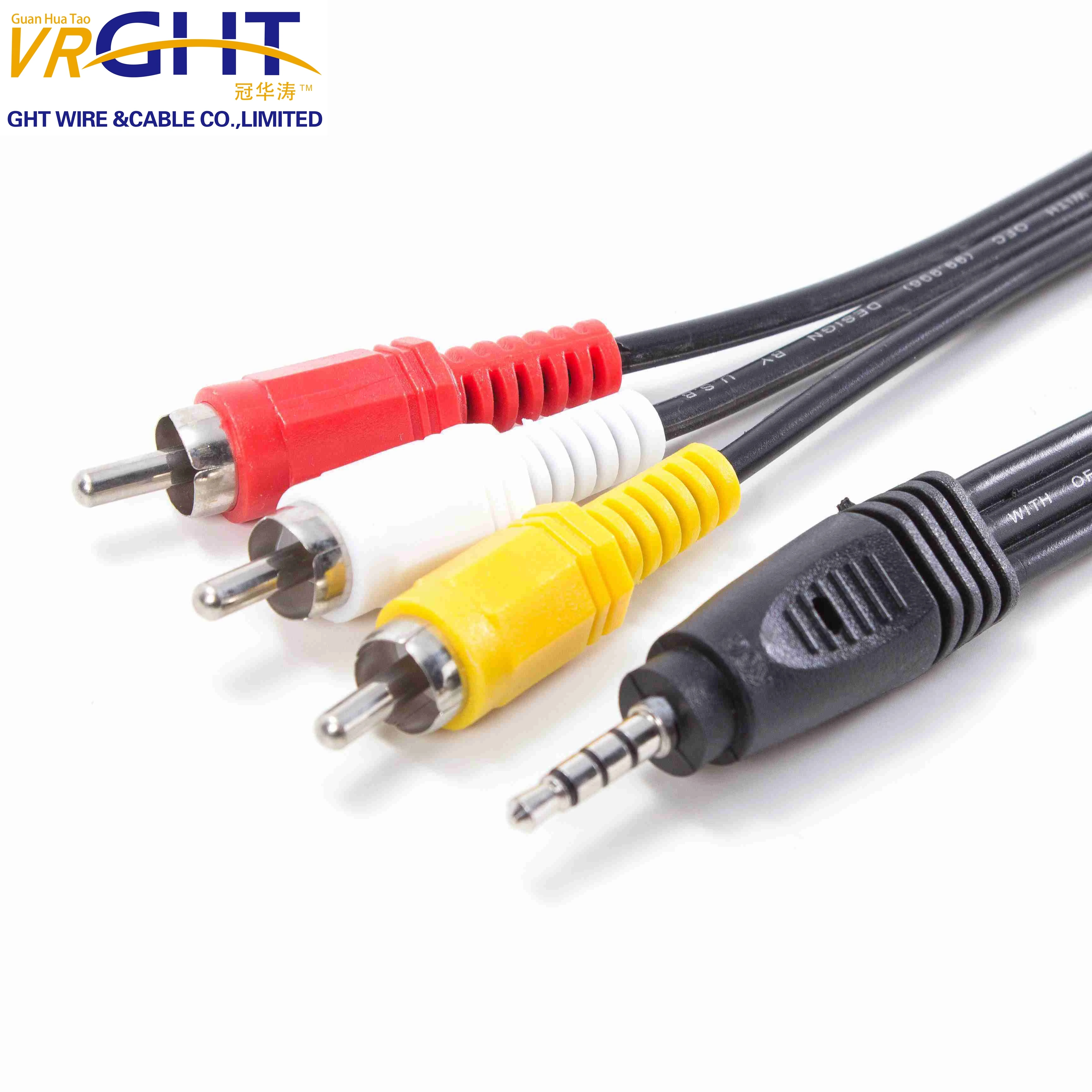 3.5mm Aux Video Camera Camcorder to RED WHITE YELLOW TV Cable 1m 2m 3m 5m 10m 