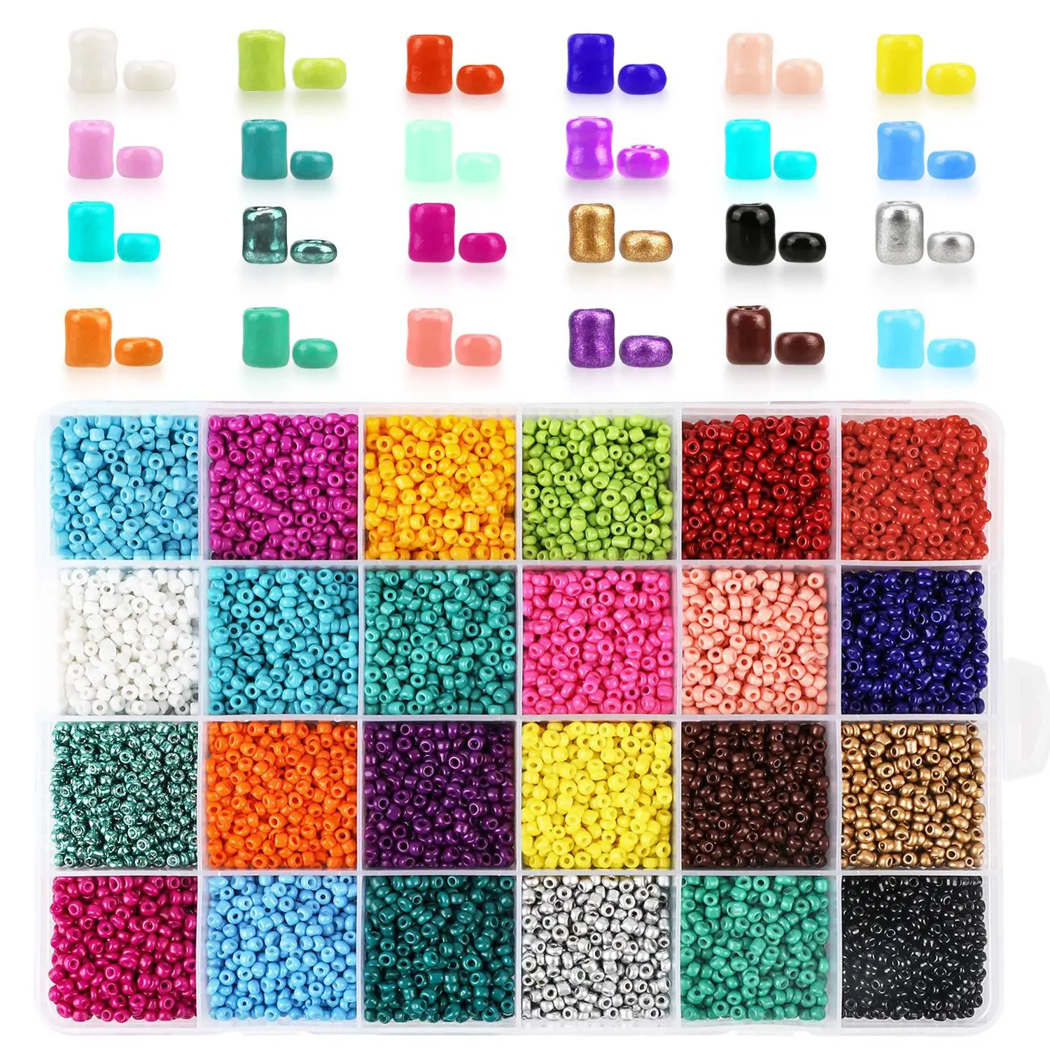 

24000 pcs Glass Seed Beads 2MM Glass Pony Beads for Jewelry Making Hole 0.6mm Bracelets Necklaces DIY Crafts Beading Kit, Black,colorful