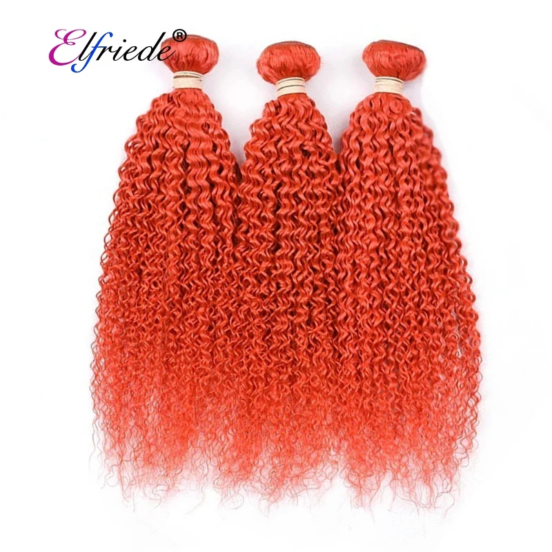 

Orange Red Kinky Curly 10A Brazilian Remy Human Hair Bundles Deals Hair Weaves 3pcs/pack XTHW-160