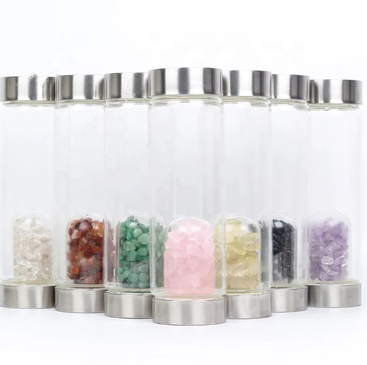 Wholesale custom crystal gravel healing drink bottle glass water bottle