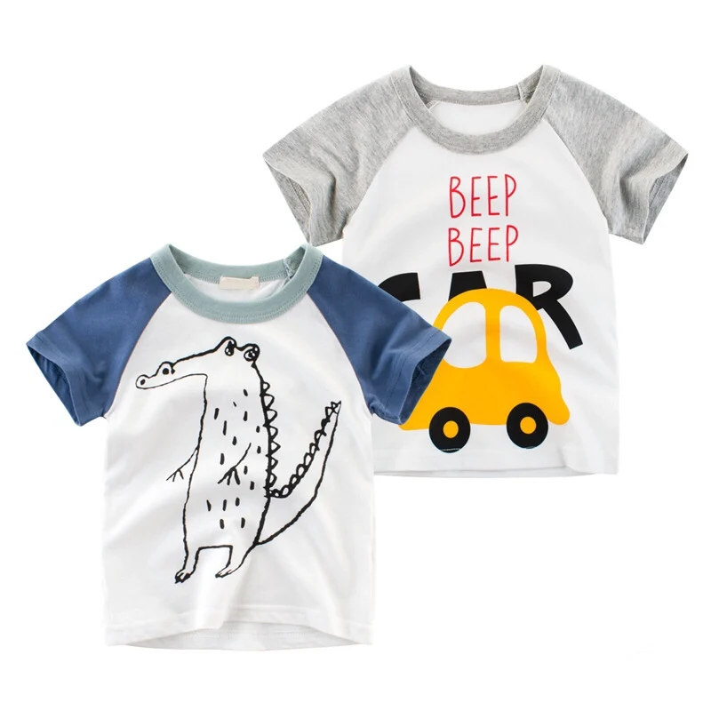 

high quality 100% cotton boys 2 sets printed short sleeve t shirts boys drop shoulder t shirts