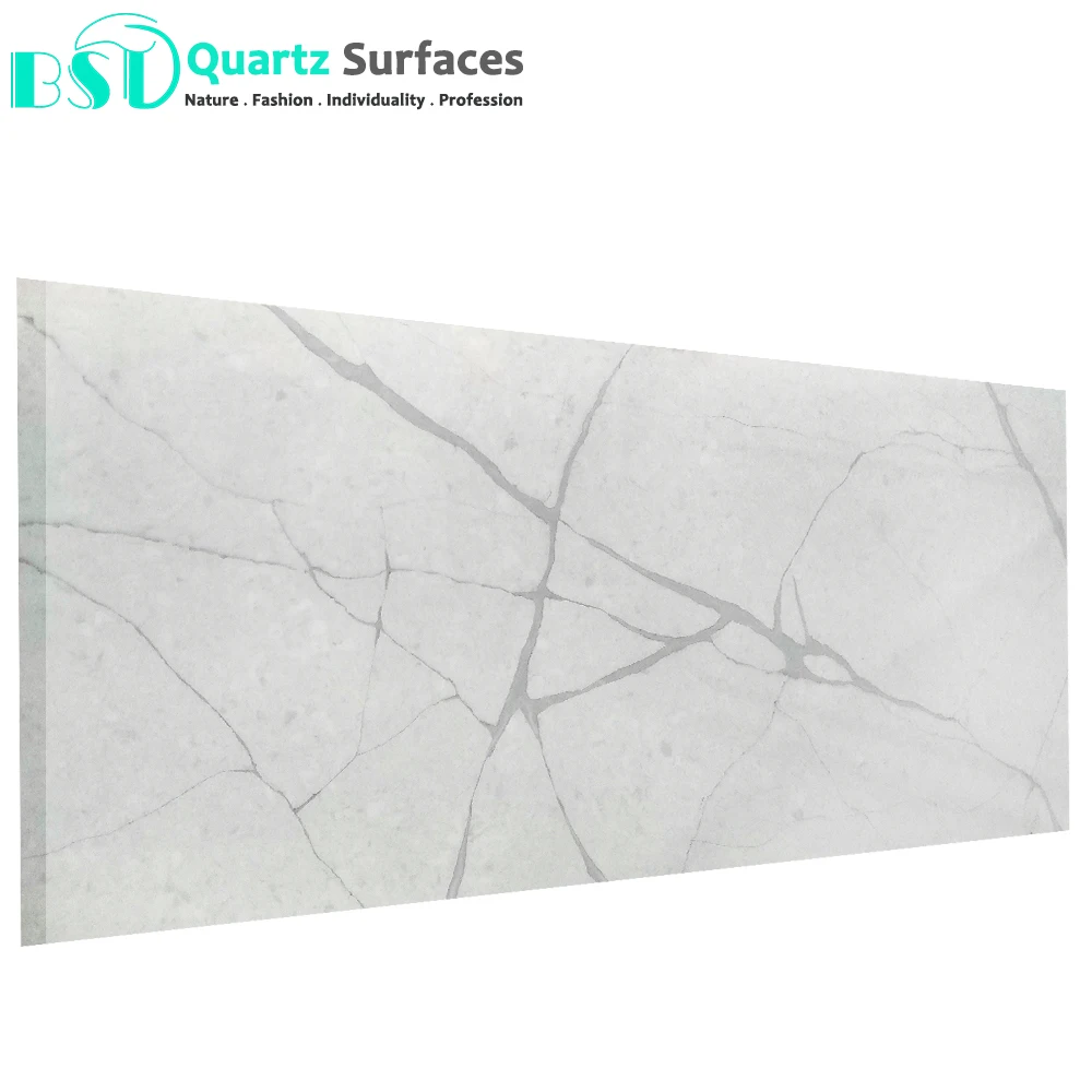 Marble Textures Calacatta White Quartz Engineered Stone for Countertop