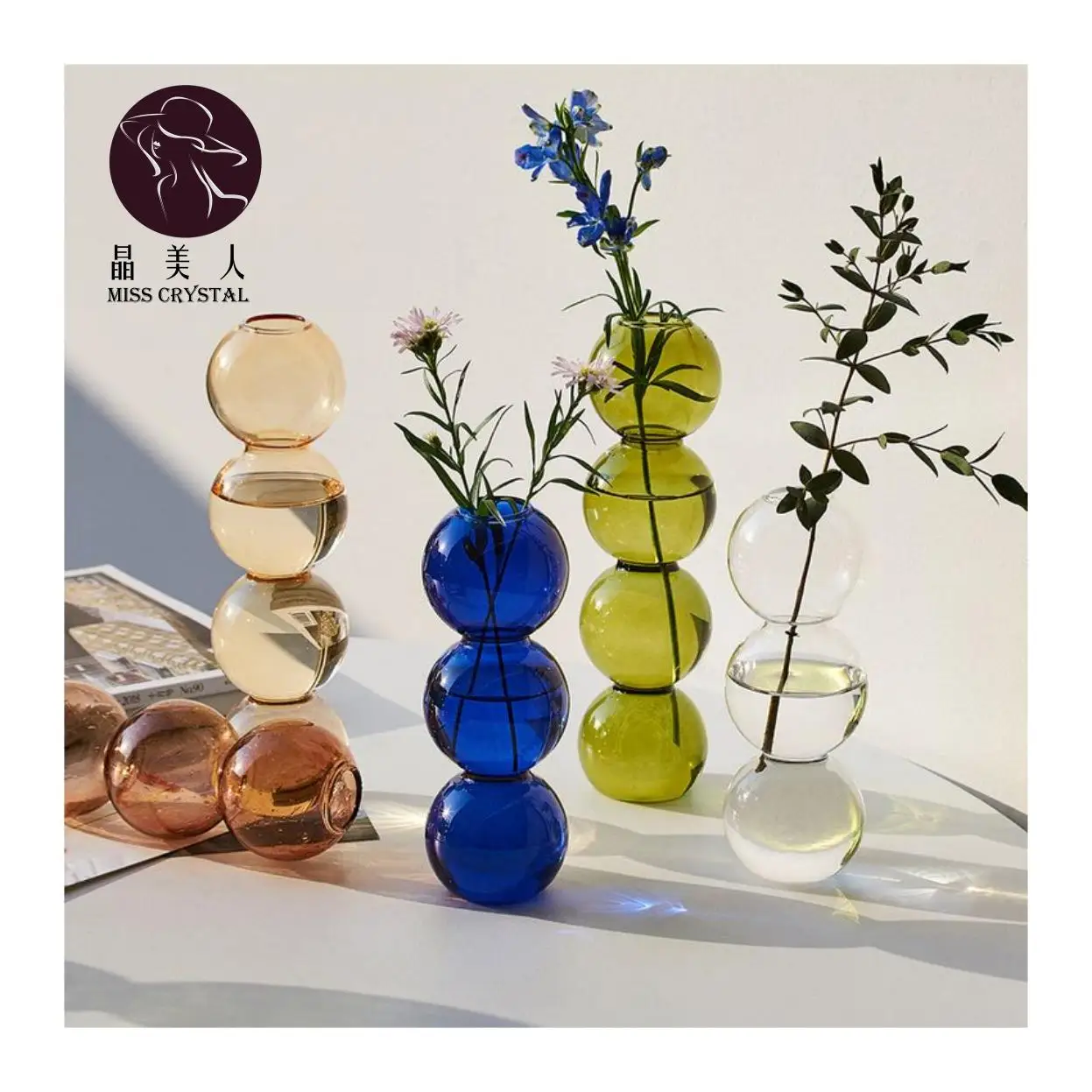 

MissC Nordic Plant Glass Vases INS Table Decor Crystal Flower Vase Bubble Ball Wedding Decorative Vases, As detail picture