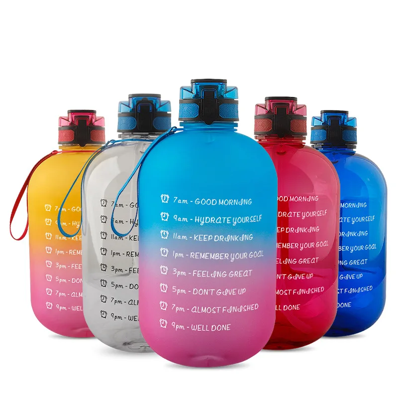 

Water Bottles Gym jug Big Capacity Plastic Motivational Half gallon/2.2l /one gallon/1 gallon water bottles with custom logo