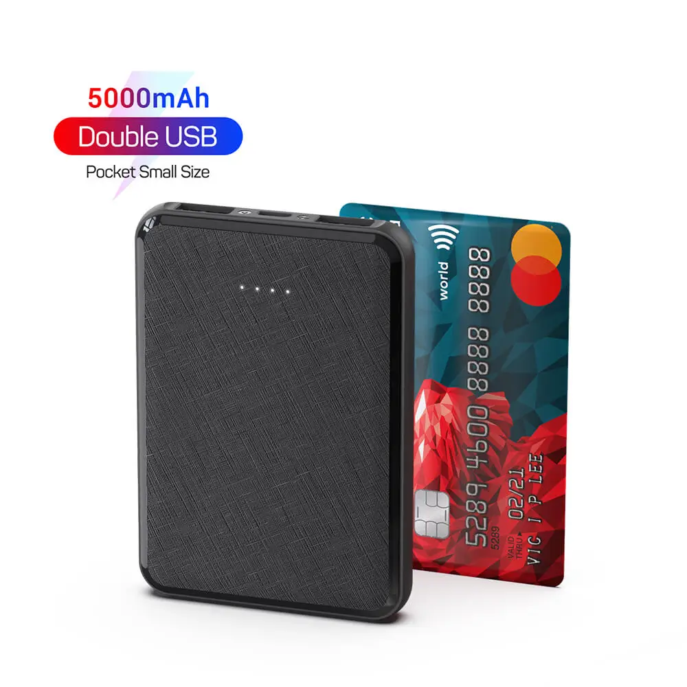 

Portable 5V 2A Smart Super Mini Credit Card Size Wallet Phone Charger Thin Slim 5000mAh Power Bank, Black, custom