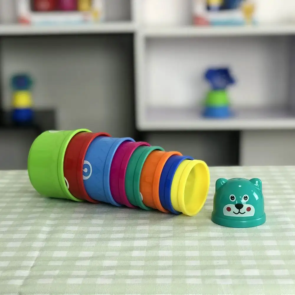 
PP plastic 9 piece round shape building tower number and letters multicolour nesting stacking cups baby set toys for bath time 