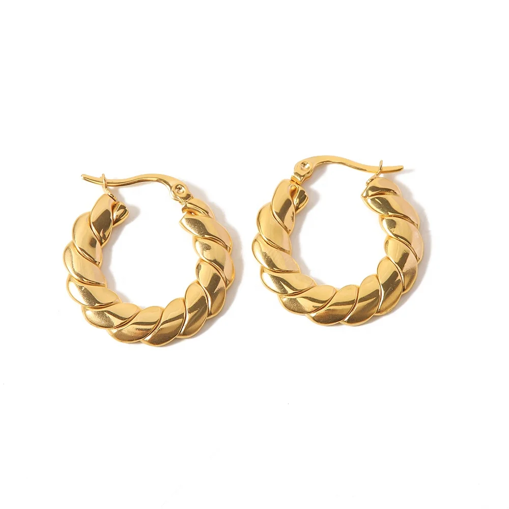 

Twisted High Polished Chain Design 18k Gold Plated Stainless Steel Hoop Earrings For Women Jewelry