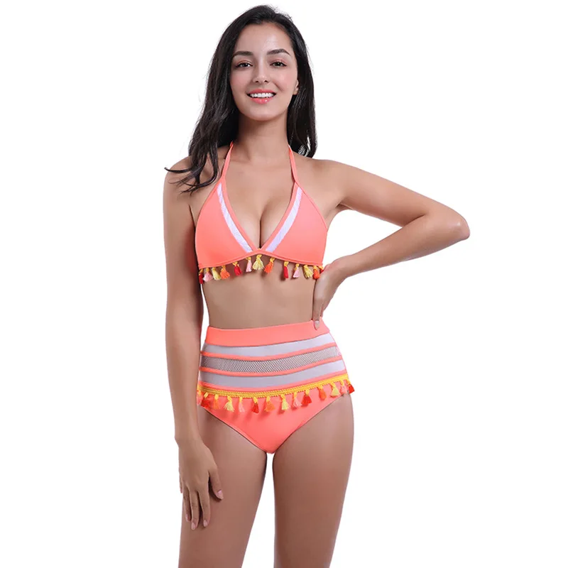 

Sexy swimsuit Sexy Girl Bikini Wholesale Summer Cheap Swimwear Printed Mesh Insert High Waist Bikini fashion swimsuit for summer