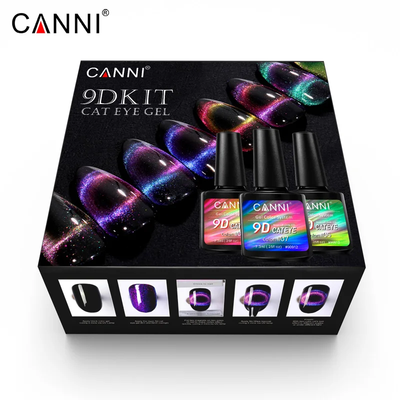 

90912k CANNI 7.3ML 9d cat eye nail gel polish Laser Magnet Varnishes Soak Off UV LED Shimmer Magnetic Lacquers Shiny cat eye set