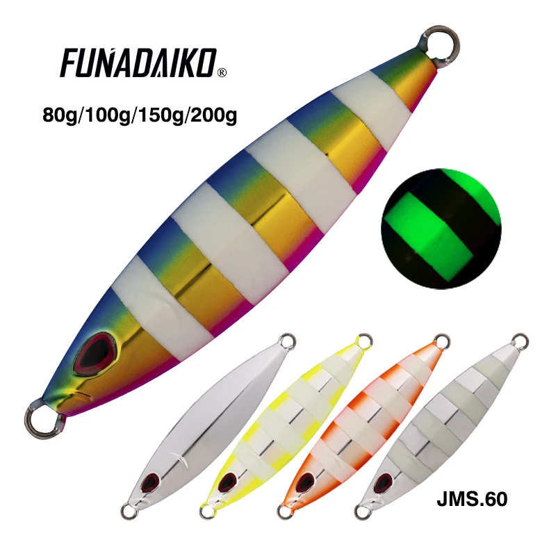 

FUNADAIKO 2021 competitive jigging 80g 100g 150g 200g fishing metal jig lures electroplate saltwater stream hard baits, 5 colors