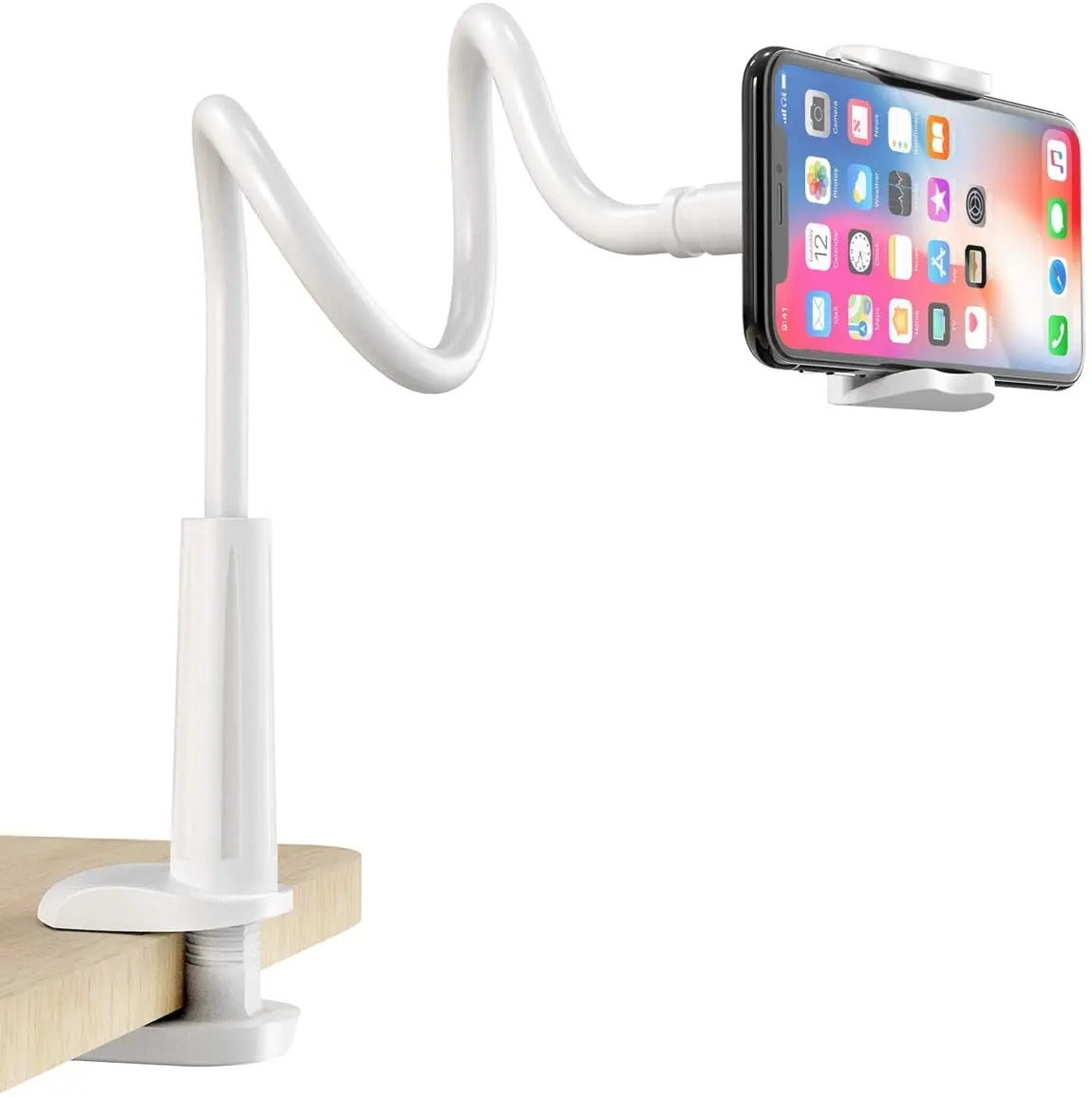 

Gooseneck Cell Phone Holder Universal 360 Flexible Phone Stand Lazy Bracket Mount Long Arms Clamp for Phone for ipad, Black,white